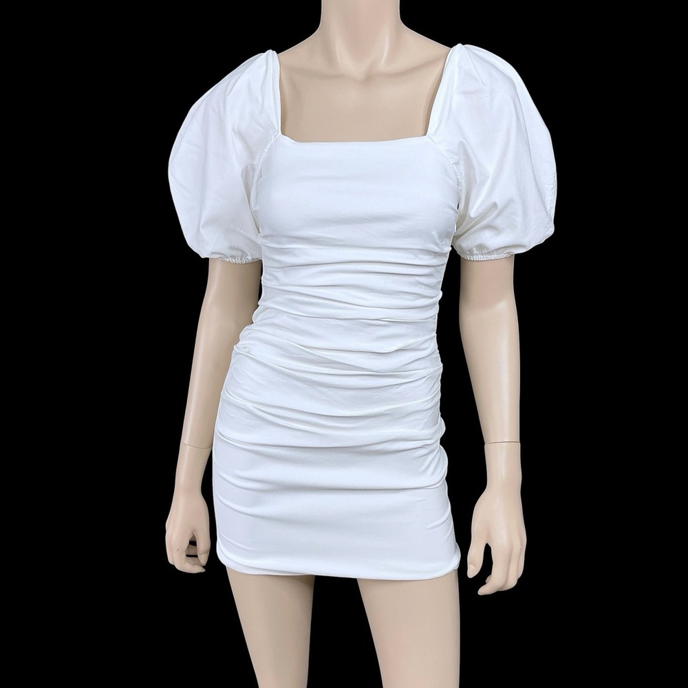 ASTR The Label Dress Women Small White Short Sleeve Puff Square Neck Mini